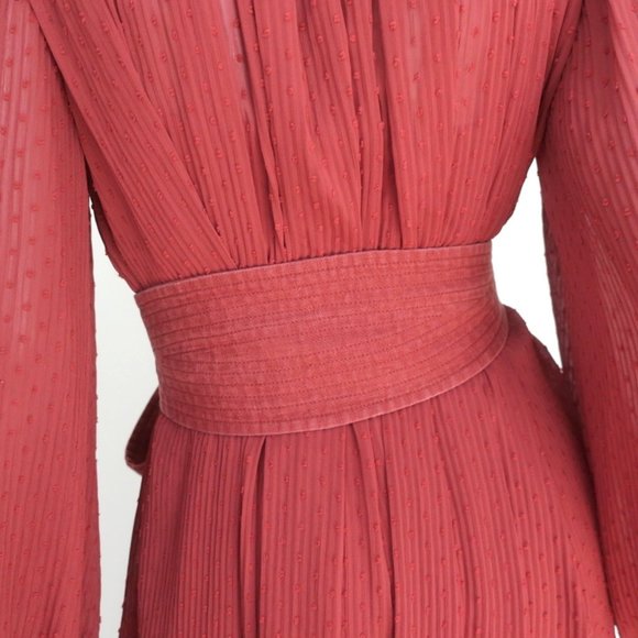 ZIMMERMANN MIDI DRESS ESPIONAGE BRICK PLISSE SWISS DOT SIZE 0 LONG SLEEVE - Picture 7 of 11